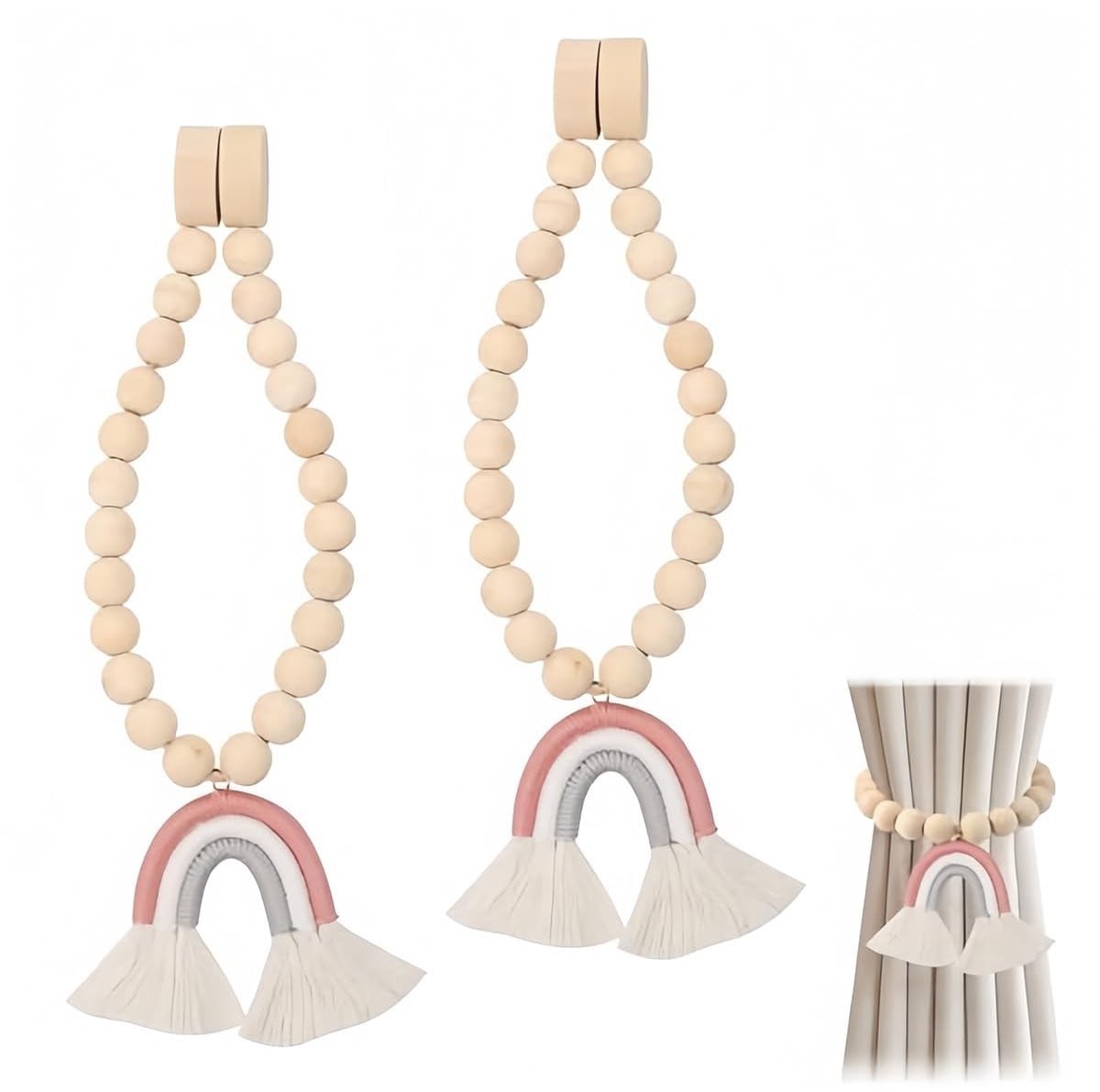 Dailygoods Magnetische Gordijnbinders met Houten Kralen - 2 Stuks