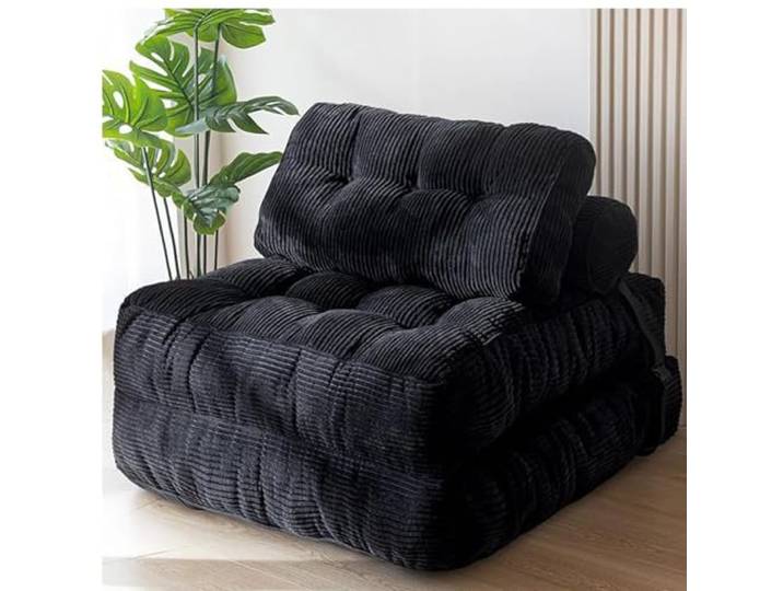 JSLJJBD Schlafsofa for kleine Räume, Sofa ohne Knochen, Cordstoff, hochelastischer Schaumstoff, kein Zusammenbau erforderlich, for Wohnzimmer, Schlafzimmer, kleine Räume, Wohnungen(Black)