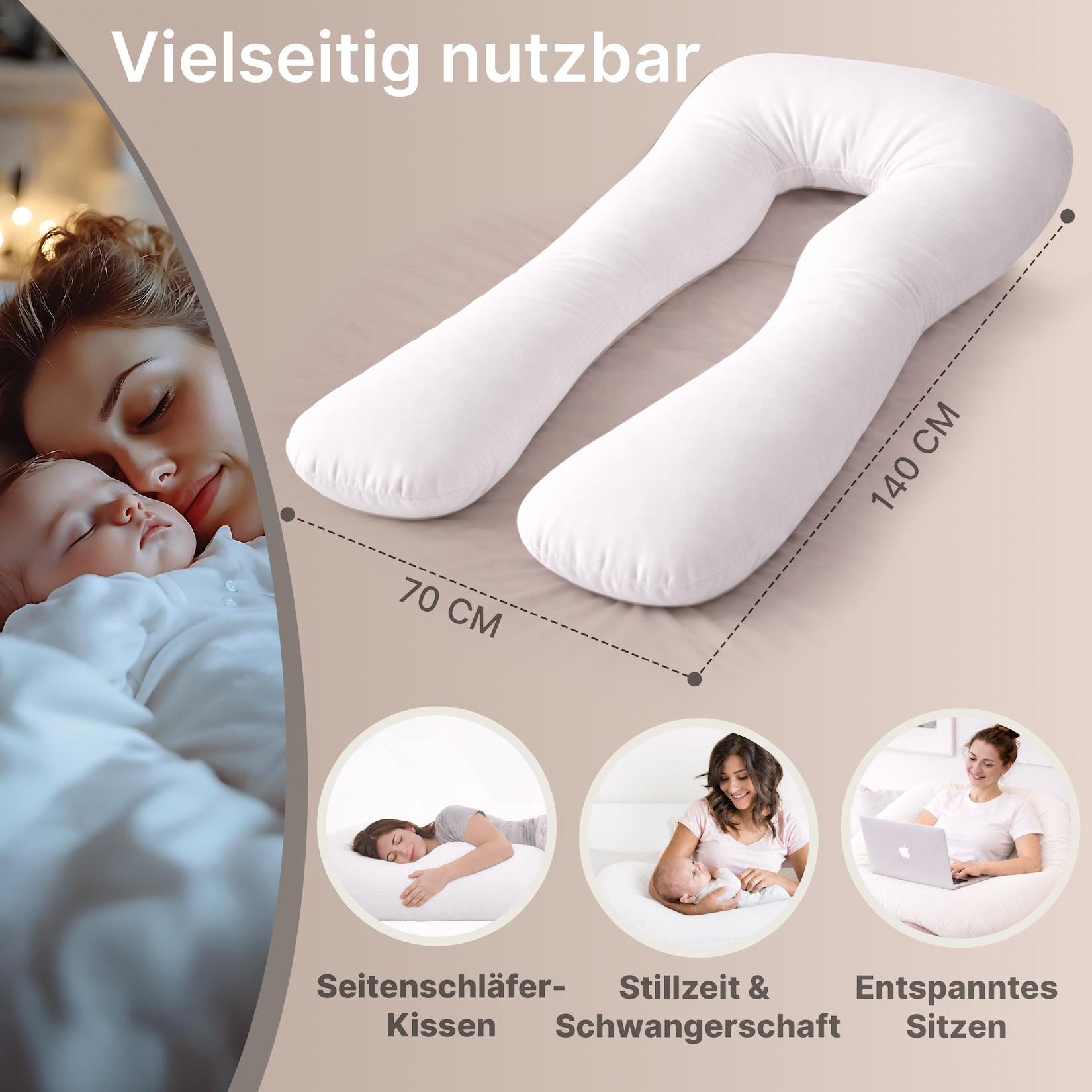 ELONEO Seitenschläferkissen mit Bezug, Stillkissen, Schwangerschaftskissen XXL, Weiß