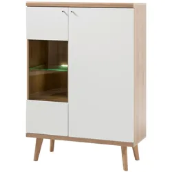 HIGHBOARD weiß Eiche Riviera, Vitrine skandinavisch 90 x 134 cm