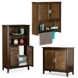 Relaxdays 3 tlg. Badschrank Set Bambus Dunkelbraun