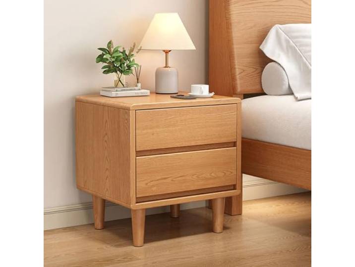 Modern Massivholz Nachttisch Mit 2 Schublade,Small Storage Furniture Mid Century Betttisch Aus Holz Beistelltisch for Schlafzimmer,Langlebiger Und Stabiler(Natural)