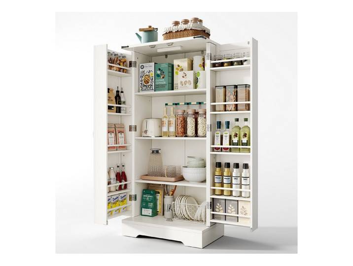 Yorbay Mehrzweckschrank Küchenschrank mit LED-Beleuchtung & verstellbaren Regalen (60x35x128,5 cm) Speiseschrank, Vorratsschrank, Aufbewahrungsschrank