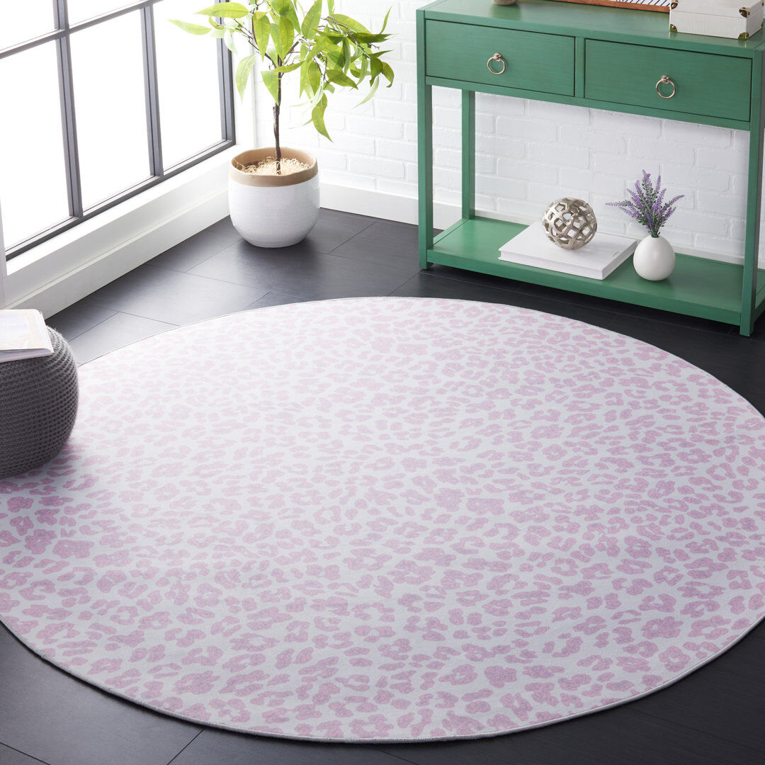 Latitude Run Faux Hide Audun Machine Washable Area Rug In Pink & White Pink Round 183 cm