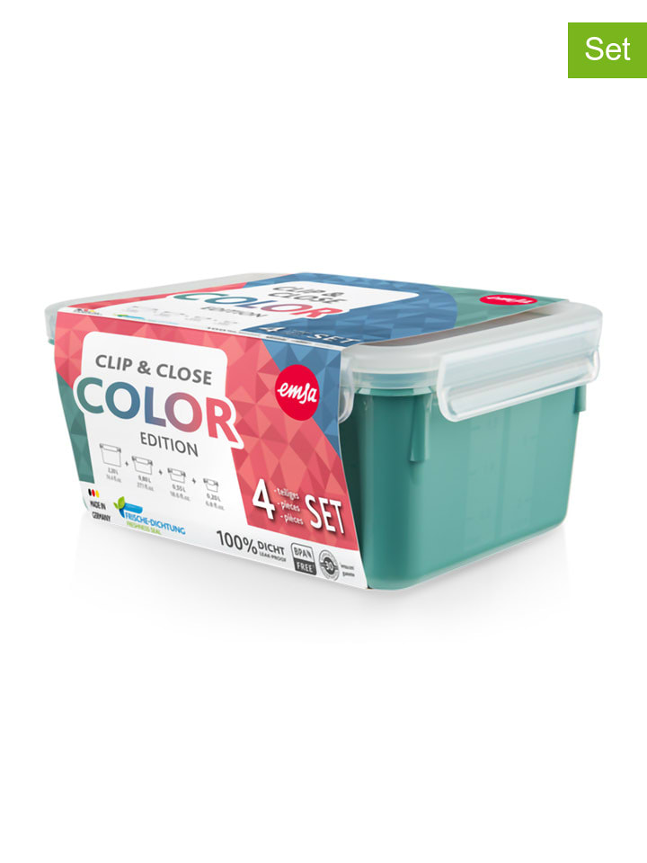 Emsa 4er-Set: Frischhaltedose "Clip & Close" in Grün - onesize