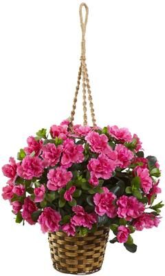 Nearly Natural Silk Azalea Hanging Basket