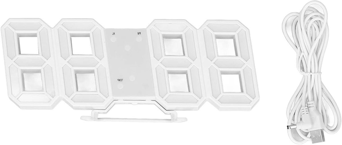 Minimalistische 3D LED Wandklok met Digitale Alarmfunctie en Temperatuurweergave