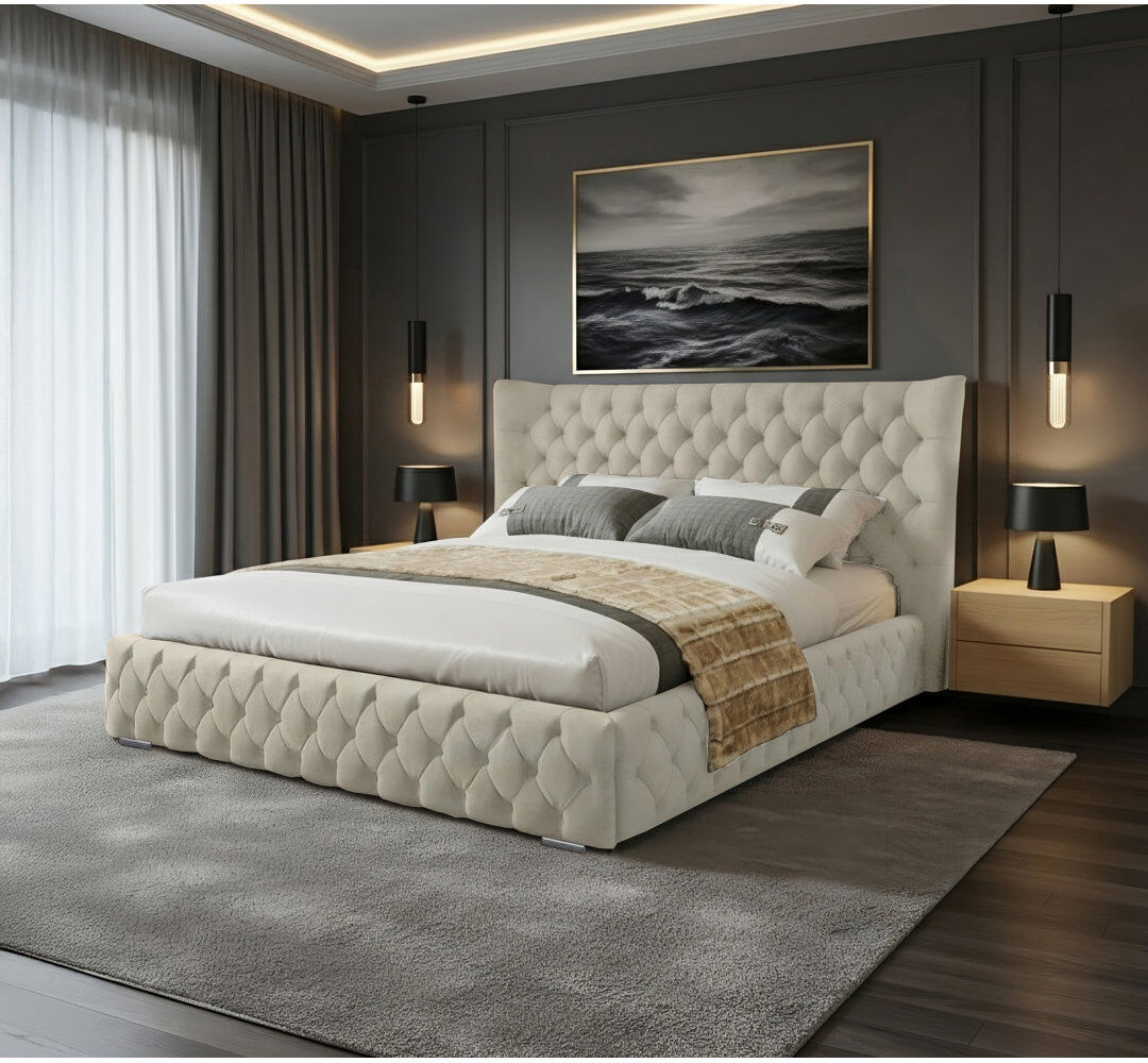 Canora Grey Achilleas Upholstered Bed Cream Single (3')