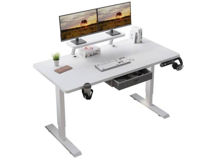 Bureau Assis Debout Electrique Radlove 140cm avec Rangement&Etagere - Blanc