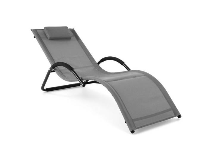 Chaise Longue Transat COSTWAY - Bain de Soleil Extérieur Accoudoirs Rembourrés - Structure Métal - 168x63x67cm - 160kg - Gris