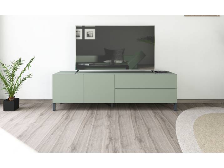 Lowboard BORCHARDT MÖBEL Sophia, TV-Schrank Breite 152 cm , grün (salbei), B:152cm H:45cm T:35cm, Holzwerkstoff, Sideboards, Lowboard, Metallfüsse, grifflose Optik