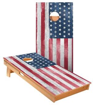 Skip's Garage White Rustic Wood American Flag Cornhole Boards