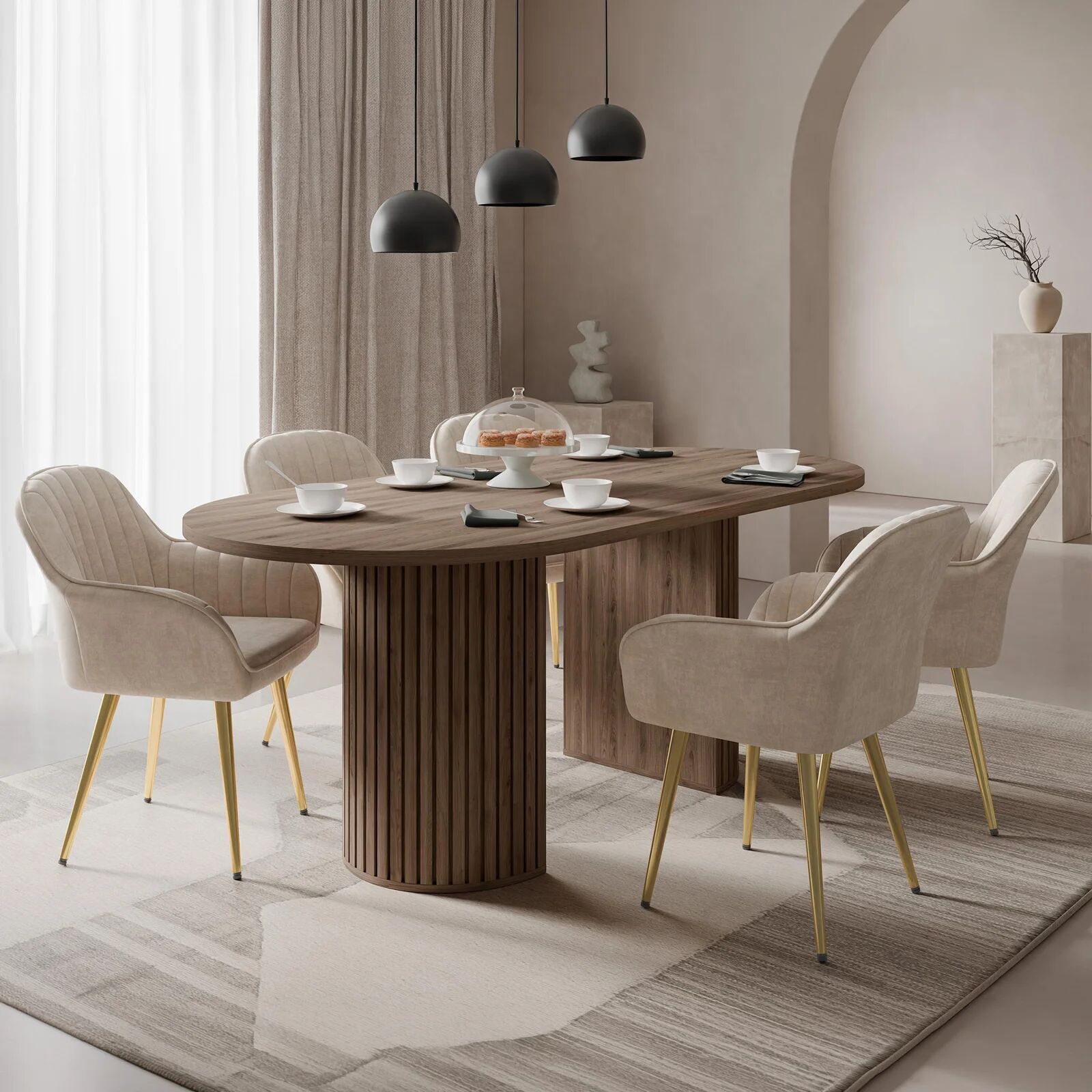 garneroarredamenti Tavolo da pranzo 185x90cm cannettato ovale noce Kelda