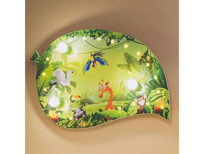 Elobra Kinder-Wandleuchte Wildnis mit LED-Lichteffekten, grün, für Kinderzimmer, Holz, Wandleuchte, Wandlampe Innen