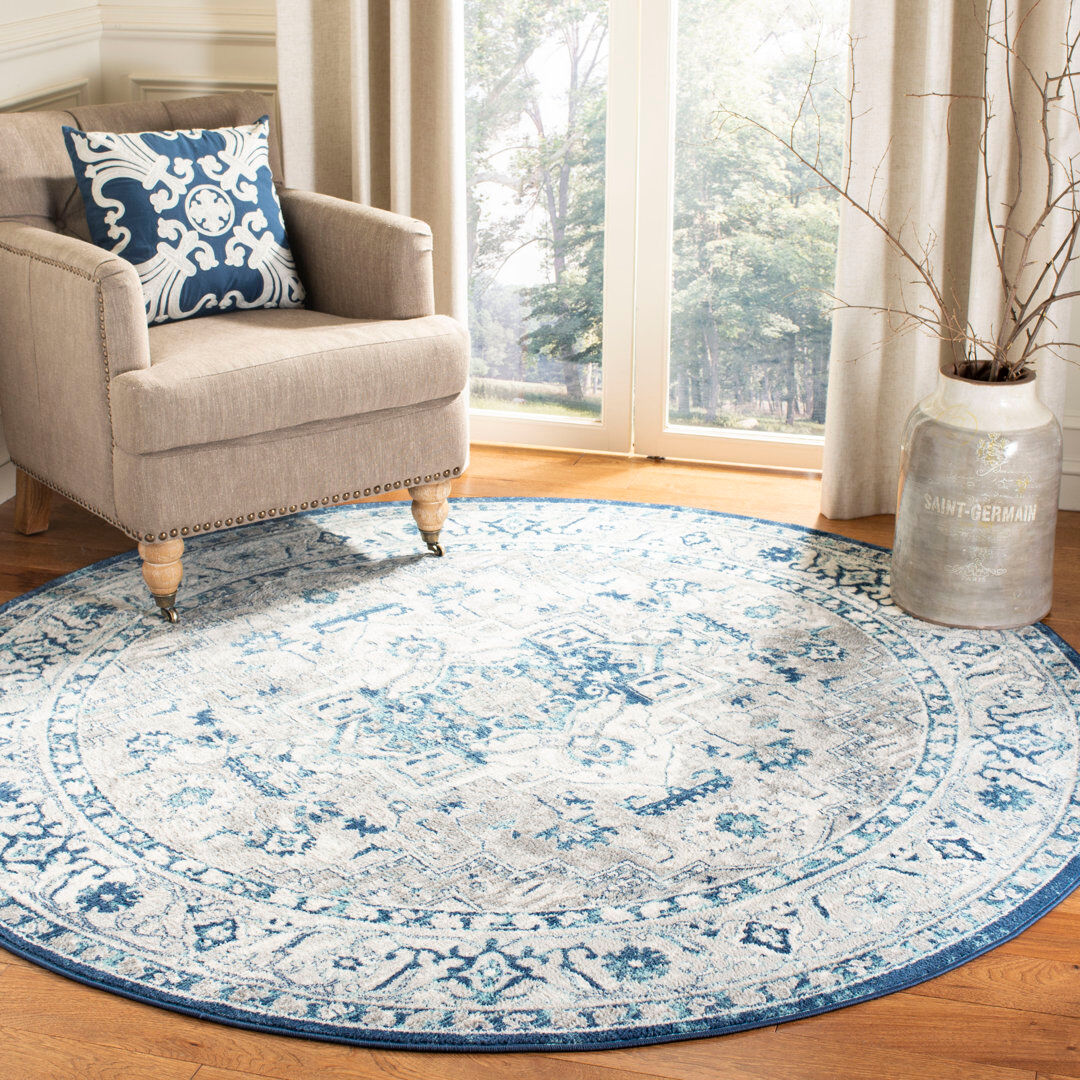 Bloomsbury Market Westford Oriental Area Rug Blue Round 201 cm