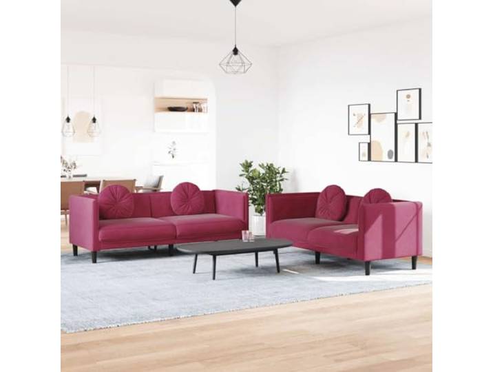 HEFZGDB Weinrote Samt Sofagarnitur 2-TLG. mit Kissen, Bequemes Sitzmöbel für Wohnzimmer, Weicher Velours Stoff und Stabile Stützbeine, Modernes Design für Entspannung und Geselligkeit