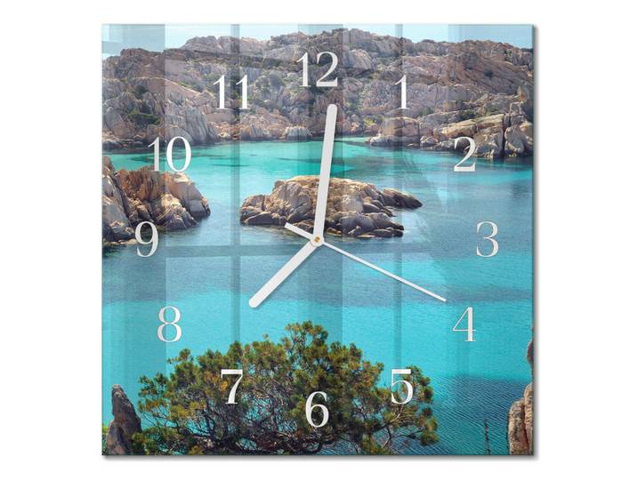 Tulup Wanduhr aus Glas 30x30 cm - Meereslandschaft, Braun, Quadratisch, 30x30x0.4 cm, Dekoration, Uhren, Wanduhren