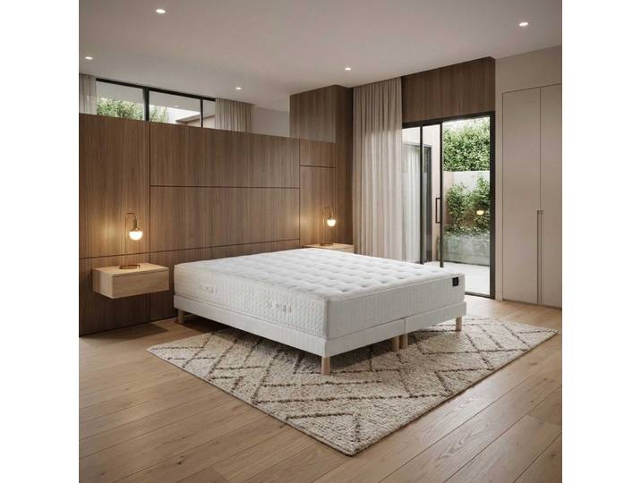 Ensemble matelas mémoire hr h29 + sommier pieds de poule blanc