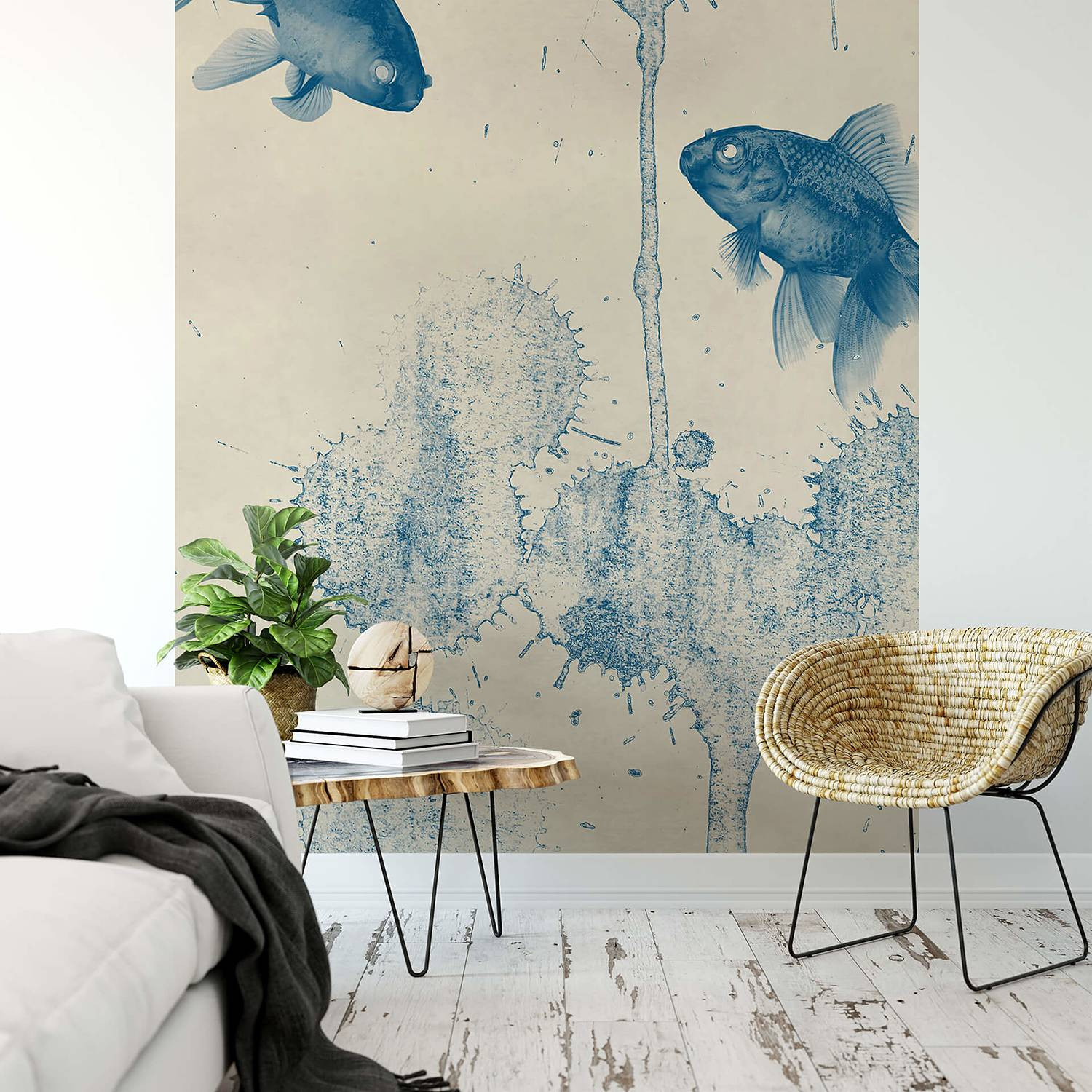 home24 Fotobehang Blue Fish Abstract Modern Blauw 1 x 2 cm