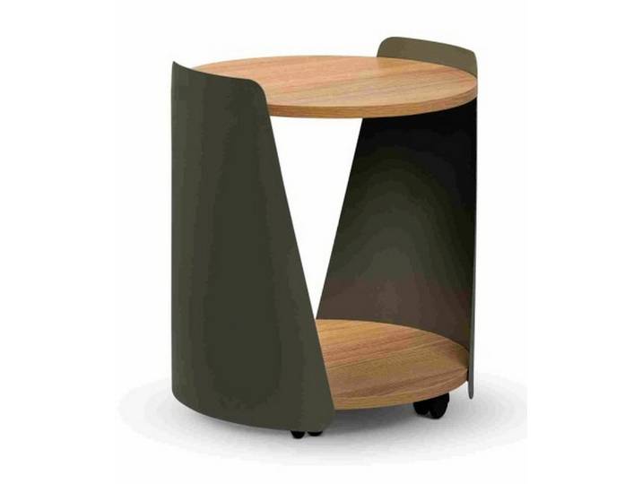 freiraum Beistelltisch Sandro 2, mit Ablage, in Eiche Dekor, Metall grün + MDF - 48x40cm (HxD)