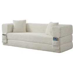 SCHLAFSOFA aus Cord in Weiß 2-lagiges Design & zum Doppelbett ausklappbar