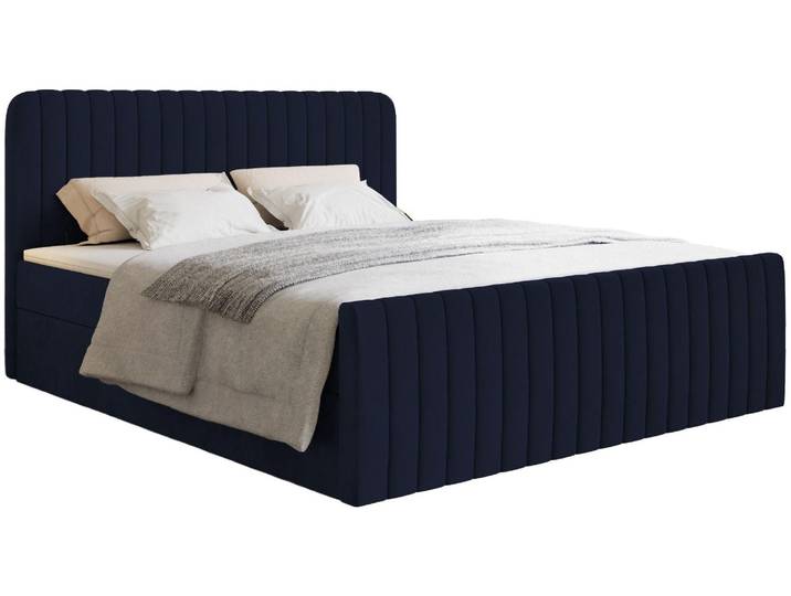 Selsey Saliano - Lit Boxspring 160x200 avec sommier à lattes\, topper et housse en velours\, bleu foncé
