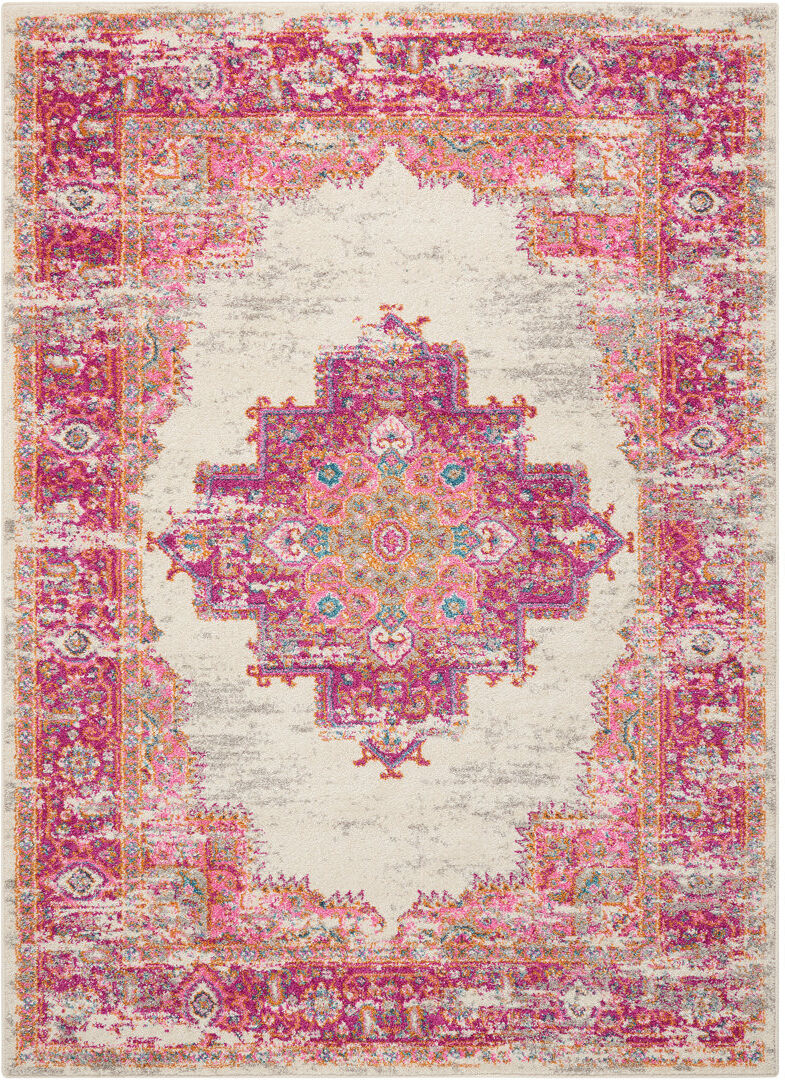 Mistana Geomar Rectangle Oriental Area Rug Ivory/Fuchsia Rectangle 114 x 175cm