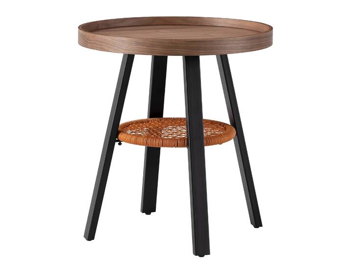Bout de canapé Lousiko Ø 50cm Marron/Noir/Placage noyer véritable