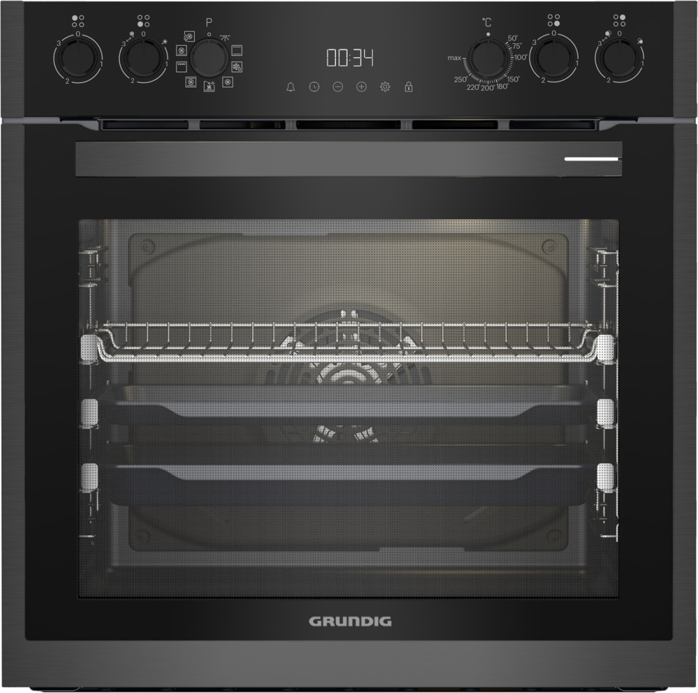 Grundig GEHM19311DX, Medium, Elektrischer Ofen, 72 l, Integriert, Edelstahl, Drehregler, Berührung