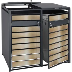 2er Mülltonnenverkleidung MCW-J81, Mülltonnenbox, erweiterbar, Metall 50kg, anthrazit ~ gold