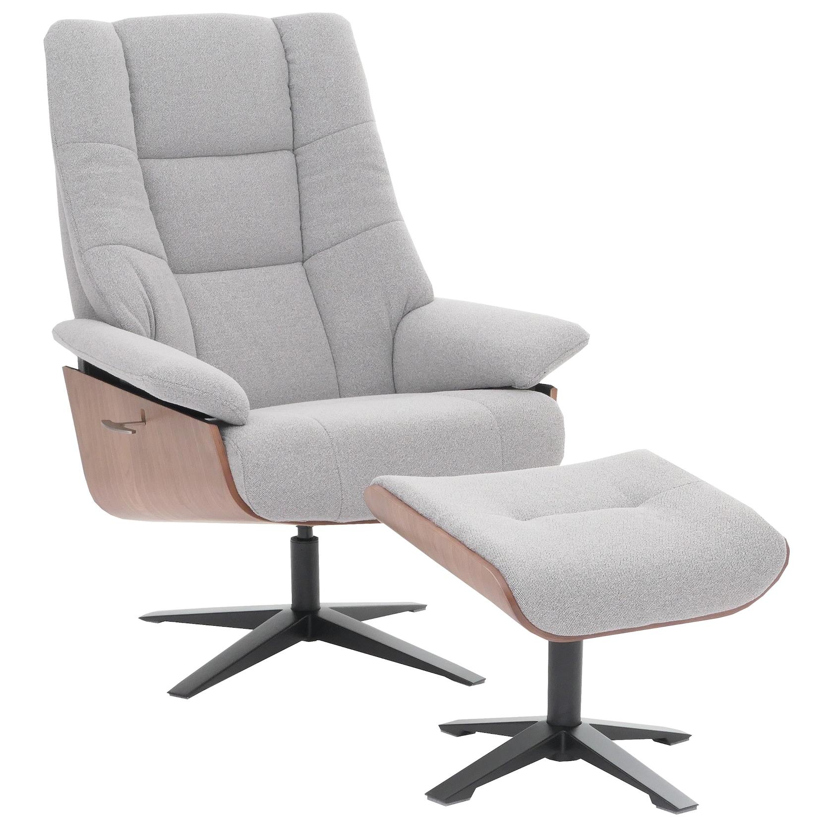 MCA Relaxsessel + Hocker MCW-N57, Fernsehsessel Liegesessel, Bouclé Stoff Holz ~ grau
