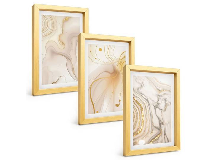 BILDER SET 3er Set - 20x30 cm Goldrahmen - Subtile abstrakte Muster