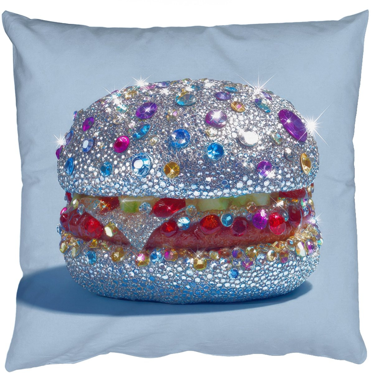 PillowMonkey Sierkussen Hamburger Blauw met Glitters 40 x 40 cm