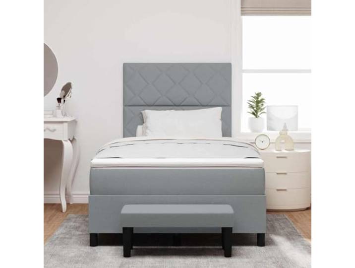 KTHLBRH Boxspringbett mit Kopfteil hellgrau 120 x 200 cm Stoff Holzkonstruktion, mittlere Matratze, verstellbares Kopfteil mit 2 Ebenen, Tragkraft 280 kg