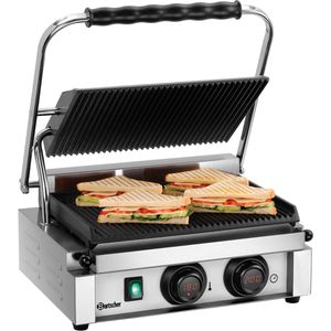 Bartscher Kontaktgrill Panini-MDI 1R, A150974, 2200 Watt, gerillte Gusseisen Grillplatten
