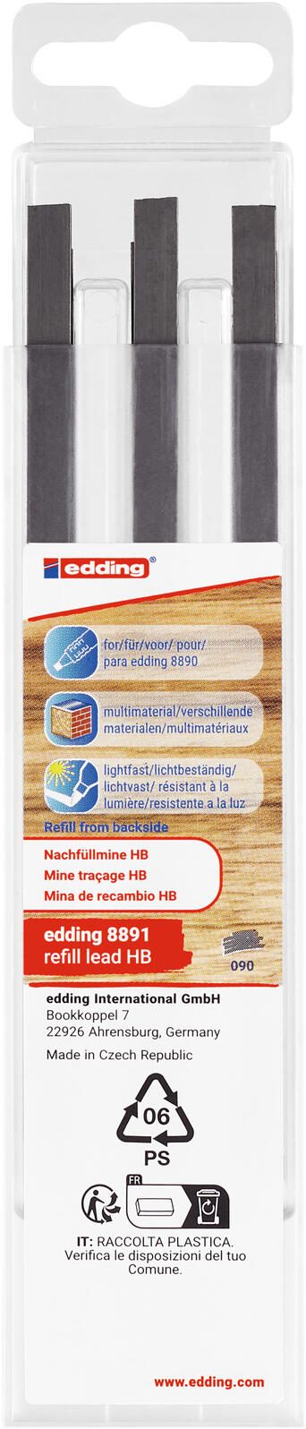 edding 8891 Bleistiftminen für Zimmermannsbleistift mit Druckmechanismus 2.0 - 5.0 mm grau 4-8891-6090