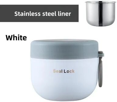 KitchenNation Stainless Steel Soup Noodle Bowl With Lid, Microwave Safe Lunch Box For Student, Office, School, Reusable Food Container white