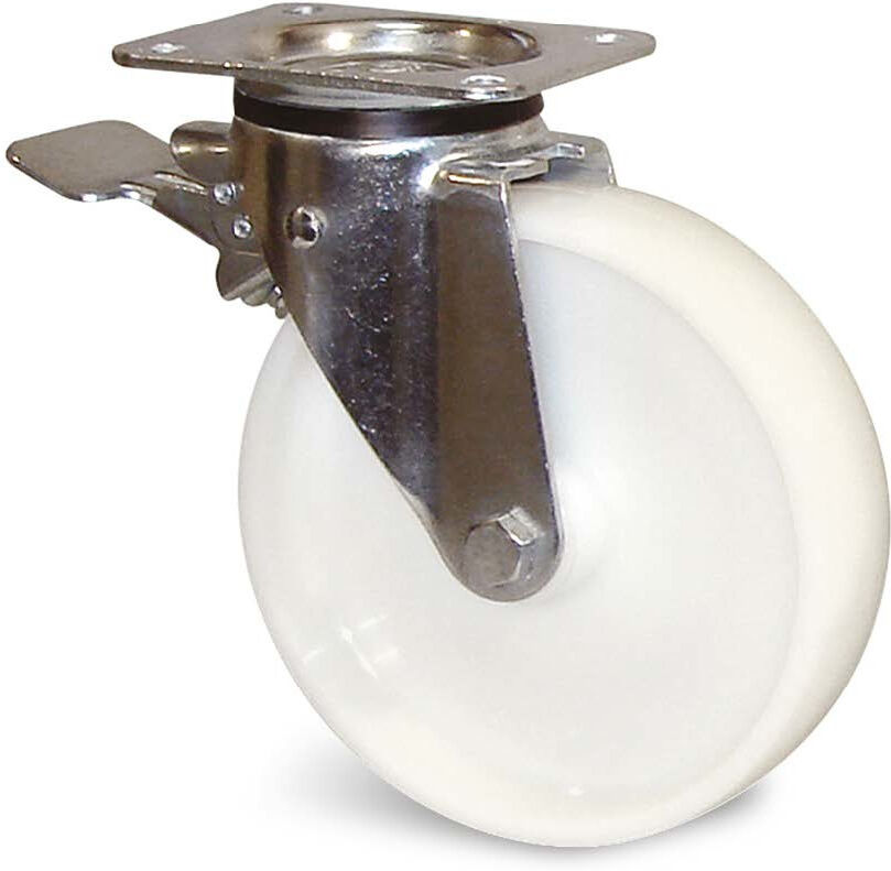 Roulette polyamide blanc à platine pivotante avec frein diamètre 100 mm GUITEL HERVIEU 74945