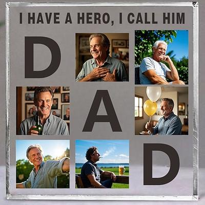 personalisierter Fotoblock zum Vatertag, das beste individuelle Geschenk für Papa, Acryl-Plakettenblock mit 6 Fotocollagen, einzigartiges Bildgeschenk für Vater