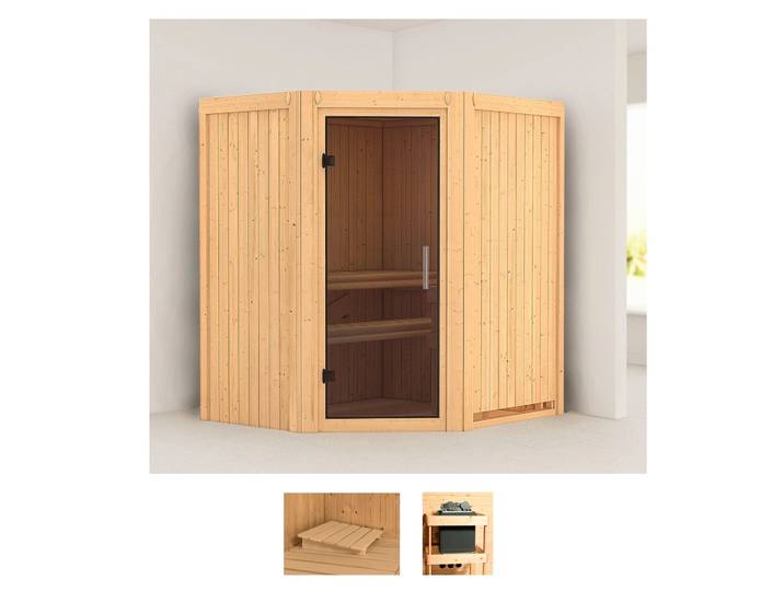 Sauna KARIBU Tomke , beige (naturbelassen), ohne Ofen, (ohne Ofen), Saunen, Sauna, ohne Ofen