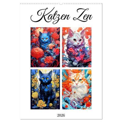 Katzen Zen (Wandkalender 2026 DIN A2 hoch), CALVENDO Monatskalender