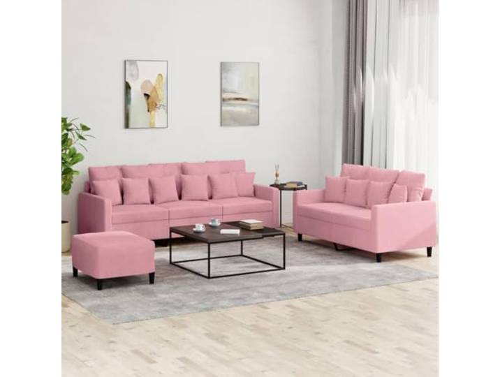 HEFZGDB 3-TLG. Sofagarnitur mit Kissen in Rosa Samt – Weiches Velours Sofa Set mit robustem Metallgestell, bequemer Sitzfläche und vielseitigem Hocker für Entspannung