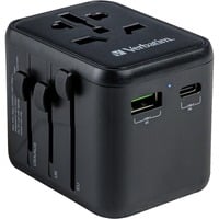 Universal-Reiseadapter UTA-02, Reisestecker schwarz, 1x USB-A, 1x USB-C