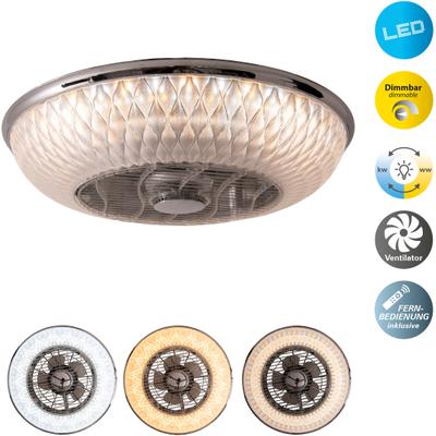 NÄVE LED Deckenleuchte "Viento Deckenventilator", transparent, 1, Ø 55cm H: 20cm, 2 Stk., Leuchten, Deckenlampe, Ventilator, CCT, dimmbar, Fernbedienung, Batterien, LED Deckenleuchte