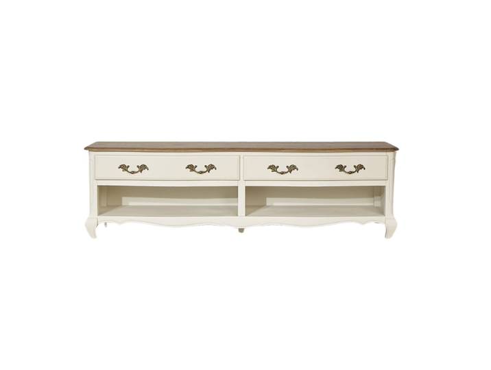 Meuble TV plateau chêne 2 tiroirs 2 niches blanc