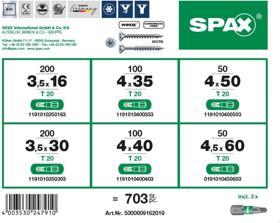 Spax ART 89021 Sortiment L-BOXX Mini WIROX, Montagekoffer gal Zn S (5000009162019)