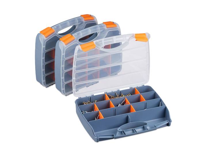 Sortierbox 3er-Set Orange-Transparent-Grau