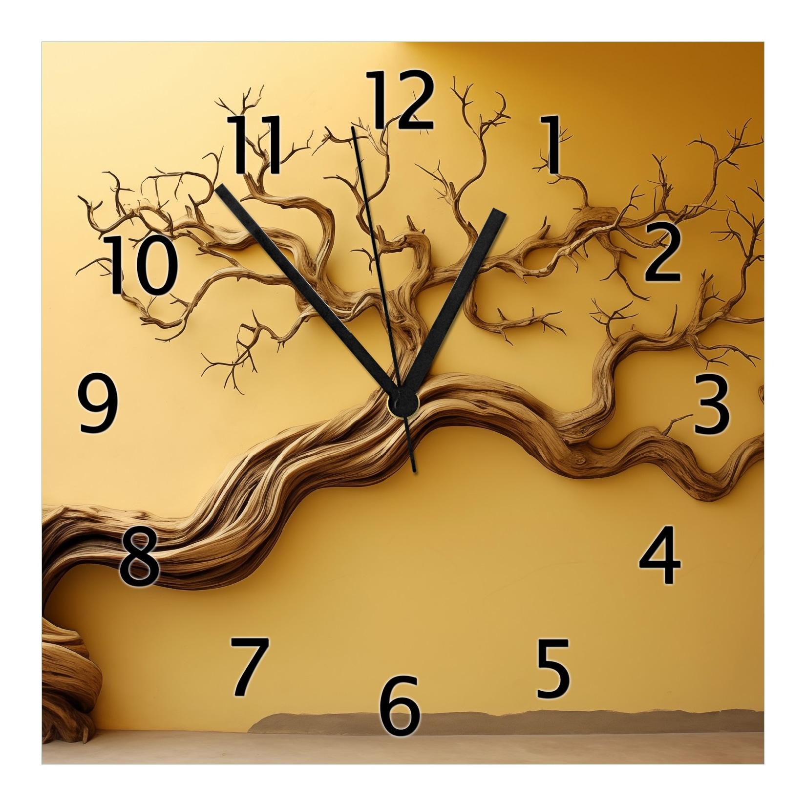 Wallario Uhr 30 x 30 cm, weiße Zeiger Lebensbaum Skulptur