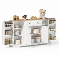 Sideboard 138x40x85 cm Natural White MDF mit Schublade, Doppeltürfach und verstellbaren Einlegeböden, Kippsicherung, moderner Eurostil