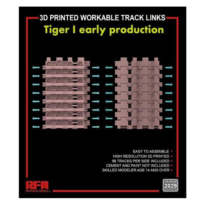 Rye Field Model 3D printed Workable track links for Tiger I early (2029)